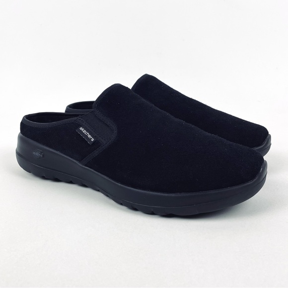 Skechers Go Walk Joy Slip On Mule Clog Shoe Suede Leather Faux Fur Womens 9.5 - Picture 1 of 11